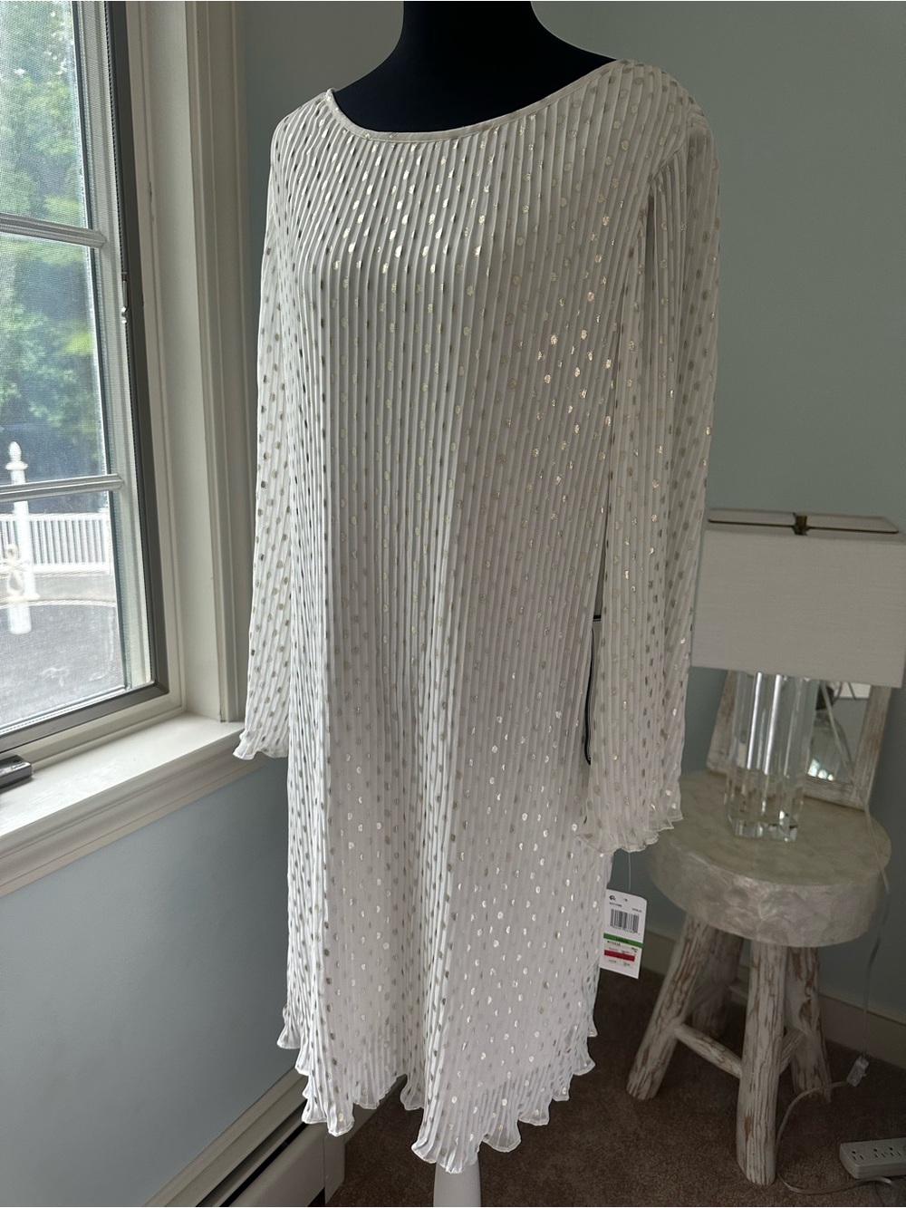MSK Whimsigoth Minimalist Pleated Long-Sleeve Wedding Cocktail Dress Size L